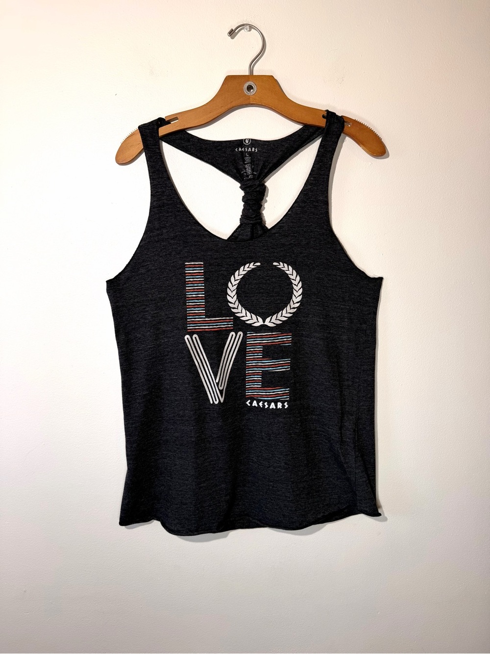 Caesars 'LOVE' Knotted Racerback charcoal gray Tank Top
